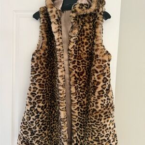 Leopard Print Faux Fur Hooded Vest size S/M New without Tags